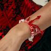 Creative Halloween Blood-Dripping Fringe Necklace, Gothic Blood-Stained Imitation Pearl Beaded Collarbone Necklace