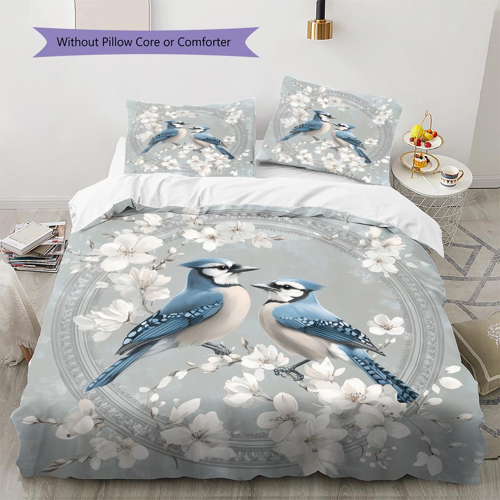 Blue Bird  Pattern Bedding Quilt Set  Home Decoration  Gift (1 * duvet cover + 2 * pillowcase, without core)