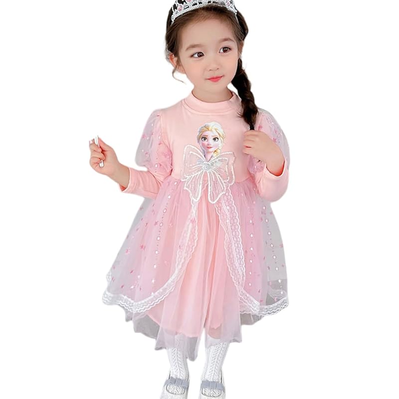 VNGOLERRY Платье Принцессы Эльзы для Девочек, Детей, С Длинным Рукавом, Весна, Осень, Зима, Тюль, Принцесса, Холодное Сердце, Бант, Милое, Розовое, Синее, Платье Принцессы,