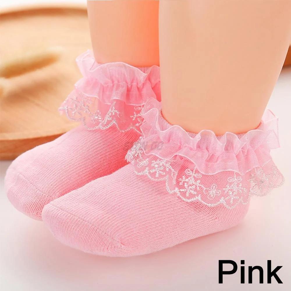 

Кружевные хлопковые короткие носочки для девочек, носочки для новорожденных 0-1 года, носочки для малышей, принцессы, весна, лето, осень 7-9cm розовый