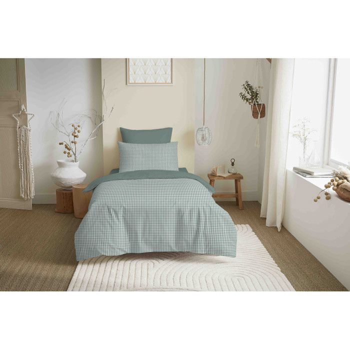 Complete Reversible Duvet Cover Set "Vanessa" 4 Pieces for 90 X 190 Bed Gabrielle Sage