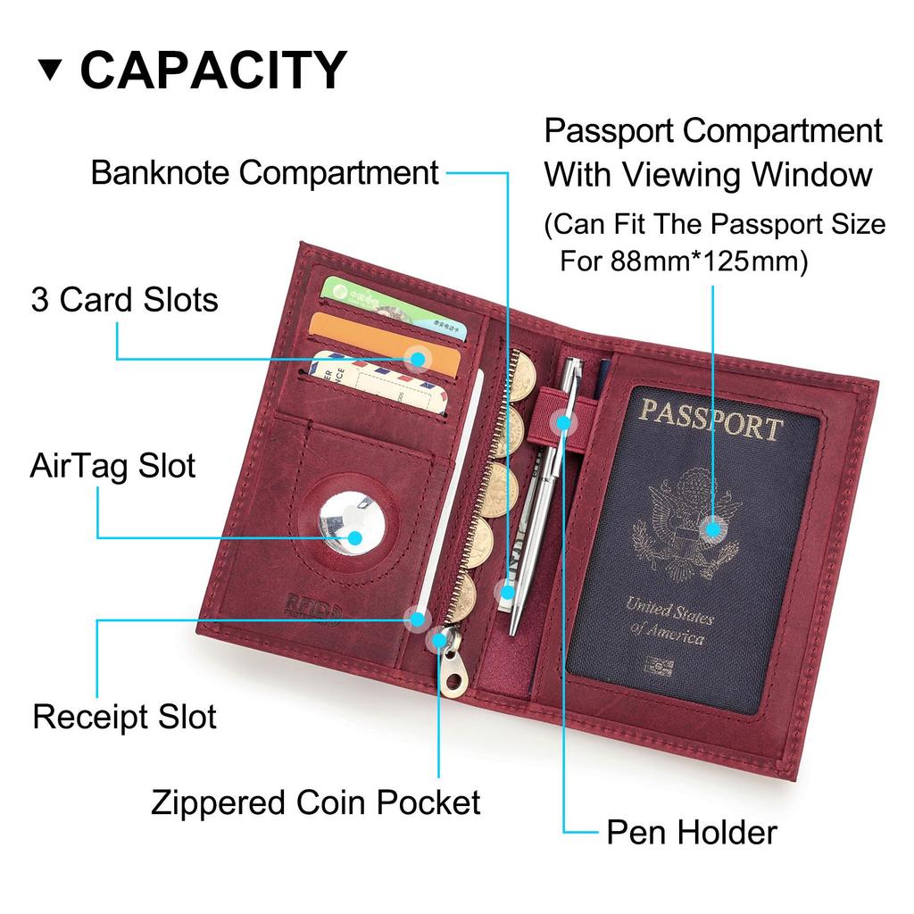 CONTACT'S Genuine Leather Travel Wallet with Passport Holder RFID Blocking Business Credit Card Holder Anti-lost Purse