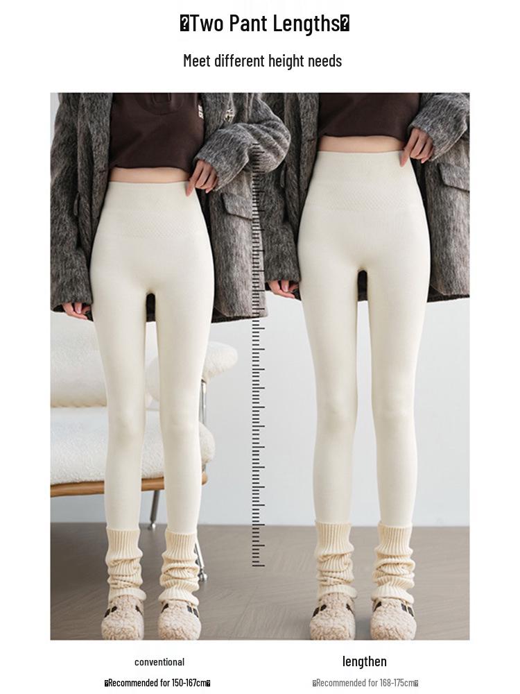 Women's Extra Long Ribbed Cotton Fleece-Lined High-Waisted Leggings, 2025 Autumn/Winter Collection, Skin-Friendly