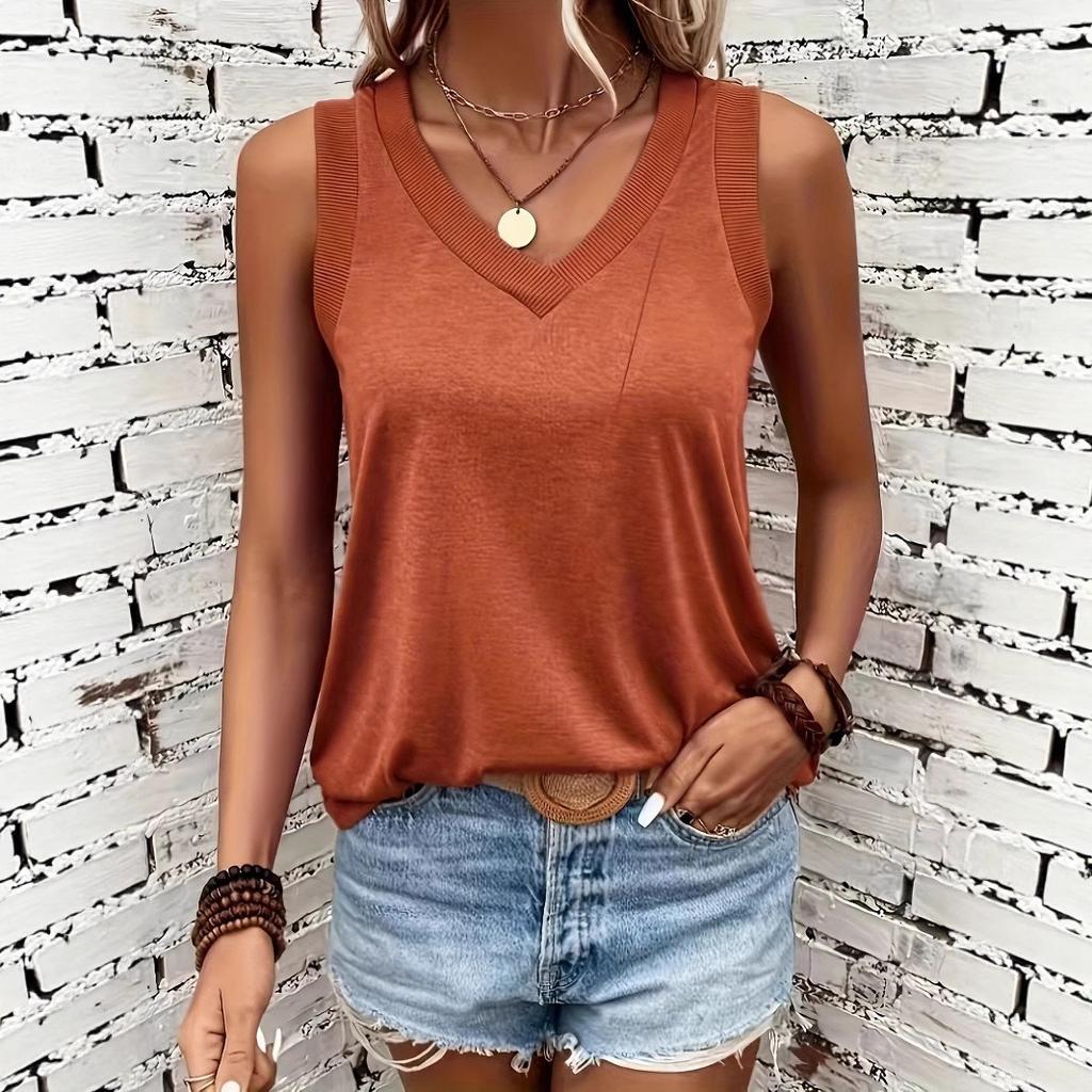 Summer Women's Casual Solid Color V-Neck Sleeveless Vest Women's Top
