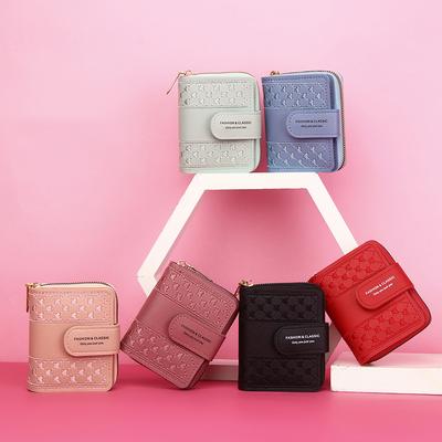 Women's Short Foldable Wallet Love Heart Large Zipper PU Leather Wallet Coin Money Organizer Pouch ID Bank Creid Card Holdrt