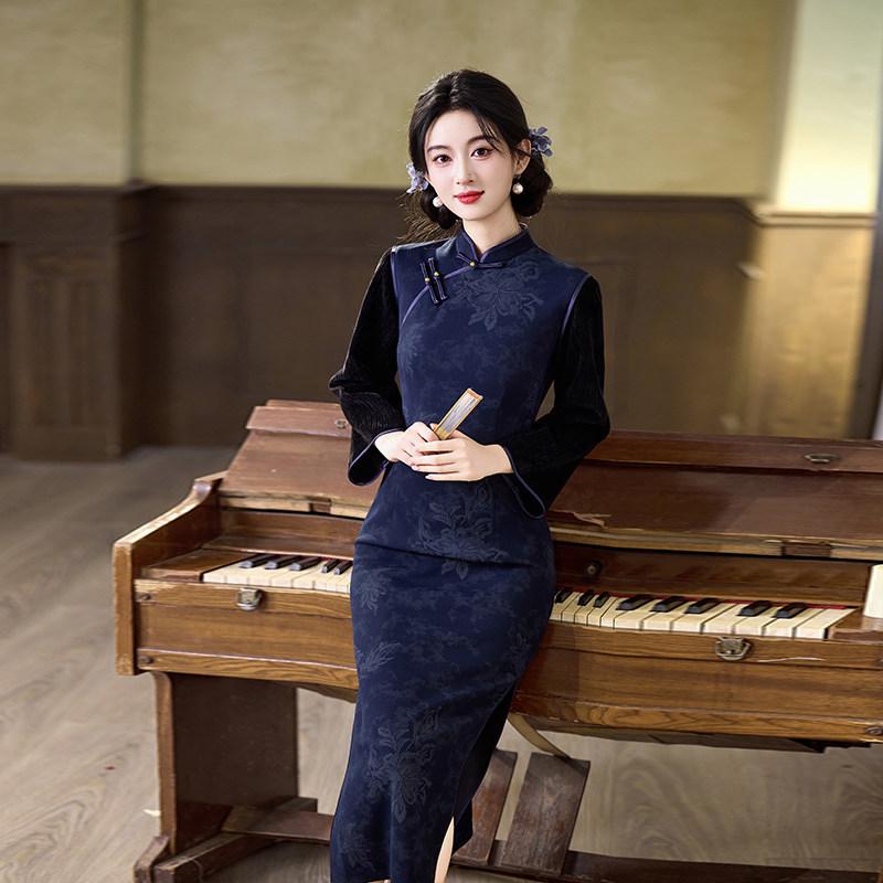 Blue national style new Chinese style Suzhou long-sleeve autumn qipao, improved youth 1011 new women's high-end spring and autumn style