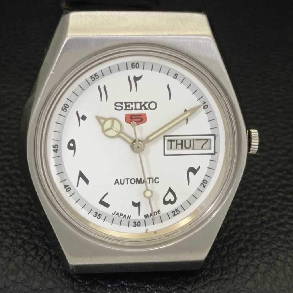 JAPAN VINTAGE SEIKO 5 AUTOMATIC 6309A MENS ARABIC WHITE DIAL WATCH a701423-5