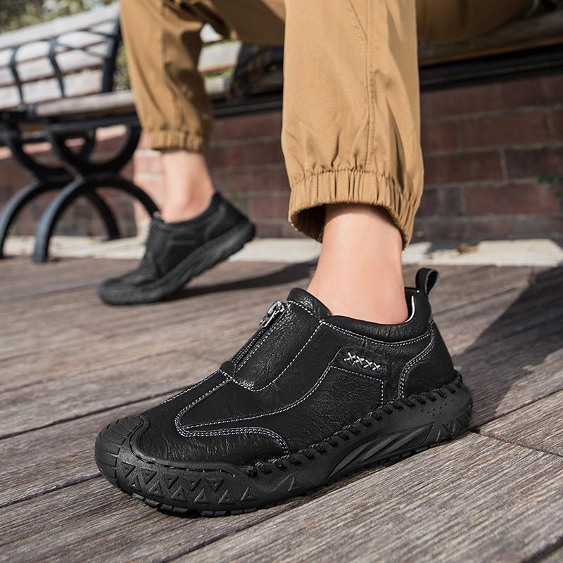 Fashion Vintage Style Men Casual Shoes Handmade Loafers Comfortable Mens Hiking Shoes Quality Split Leather Man Slip on Flats Moccasins