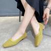 WTEMPO Soft Sole Single Shoes Women's Spring and Summer Square Toe Mesh Low Square Heel Solid Color Knitted Hollow Breathable Non-slip Woven Shoes