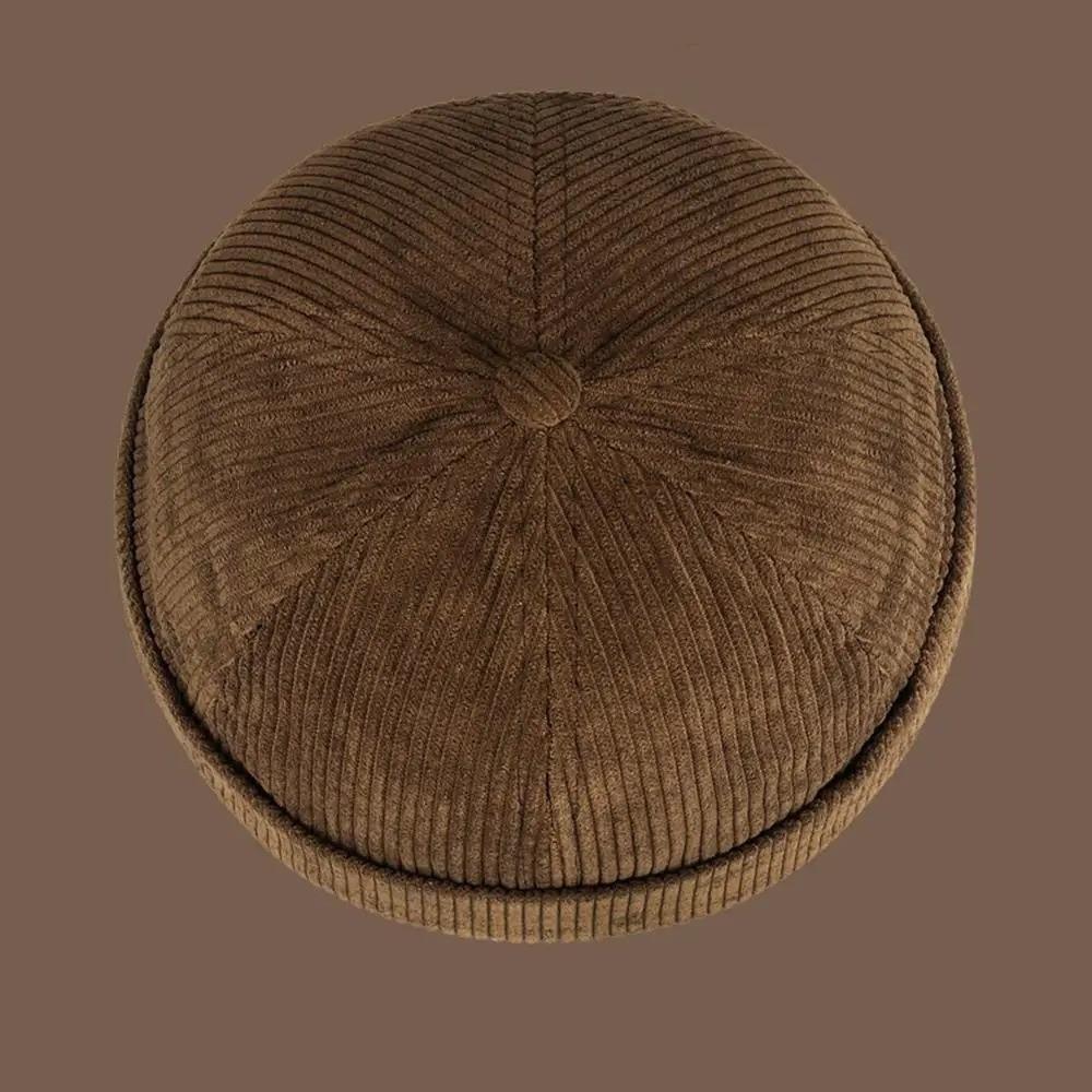 Retro Corduroy Brimless Cap Streetwear Landlord Hat Vintage Beanie Docker Caps  Men Women