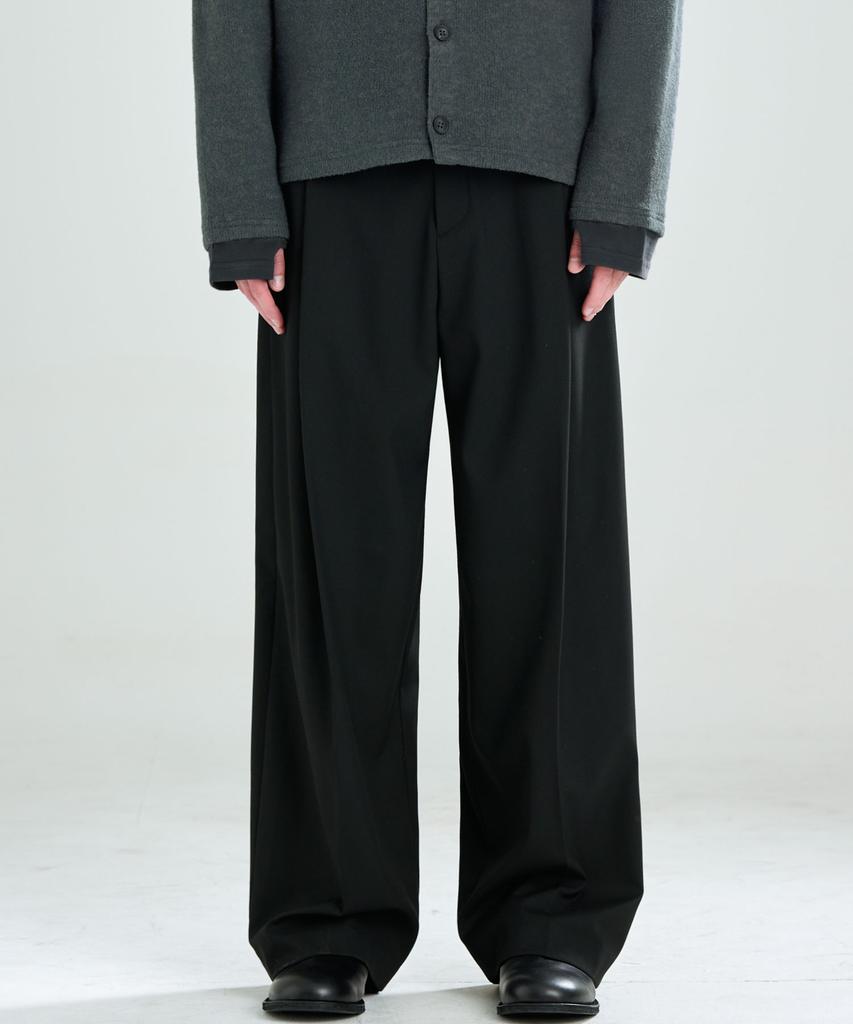 ZPLISH Single-Pleat Wide Slacks Black