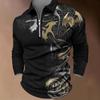 Dragon Print Long Sleeve Polo Shirt, Half Zip, Fashion Casual Top