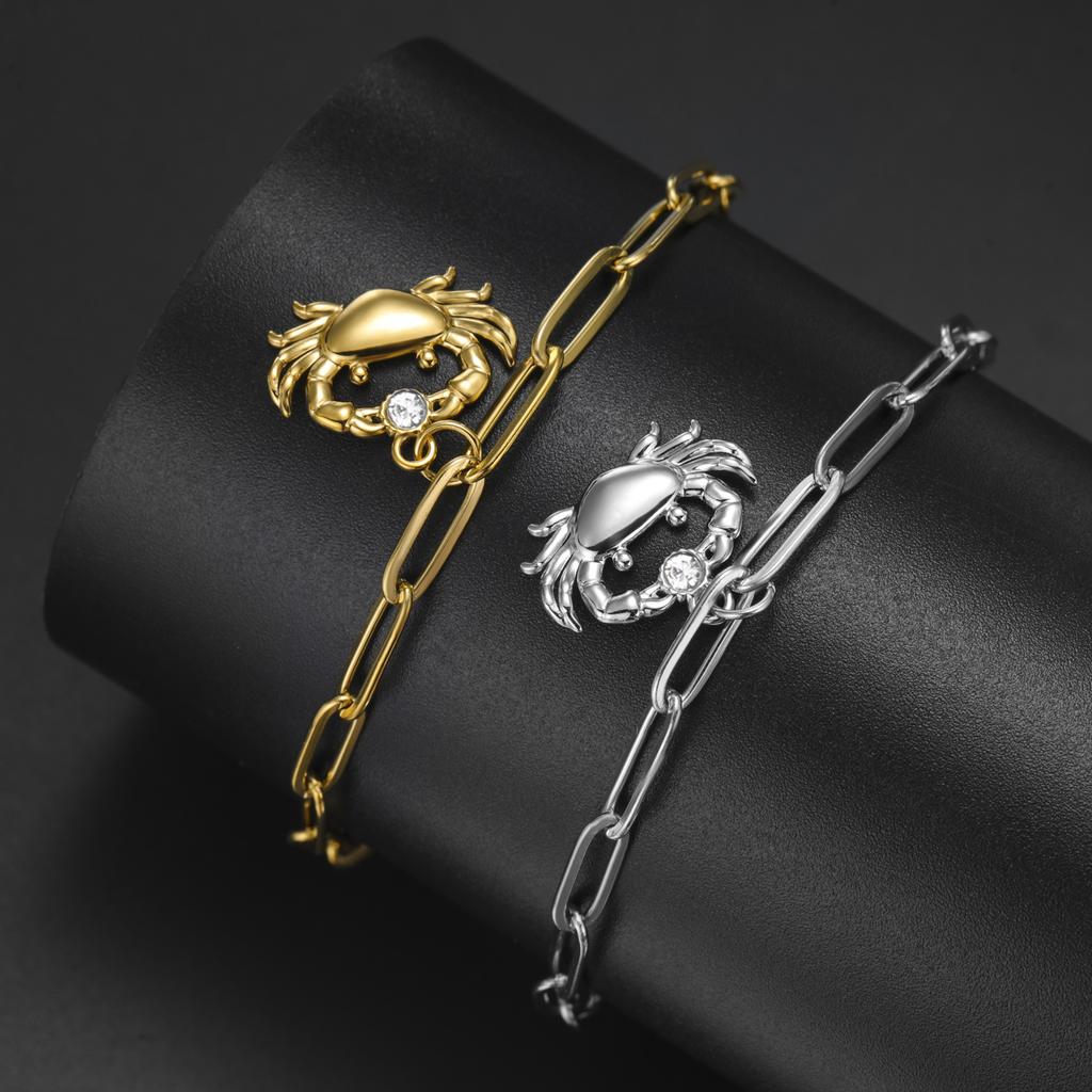 Cazador Cute Crab Charm With Clear Zircon Women's Bracelets Stainless Steel Paperclip Chain Bracelet Trendy Jewelry Gift 2026