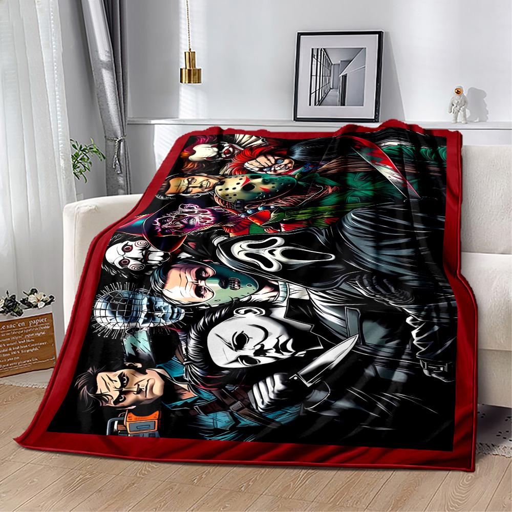 Halloween Horror Icons Blanket Ultra-Soft Suitable for Seaside Bed Livingroom All-Season Use Playful Design Perfect Gift for Relatives and Friends