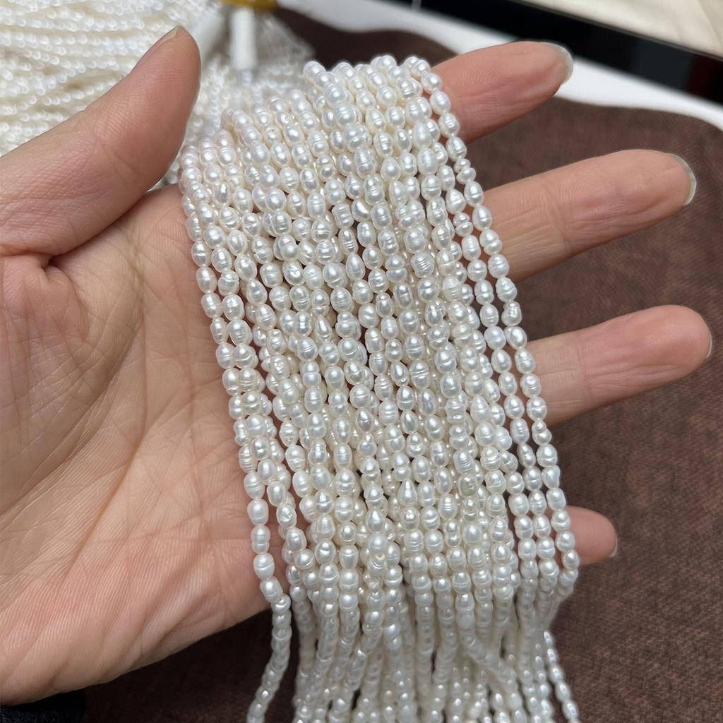 1String, White Natural Shell Mother of Pearl Beads, Handmade Rice Beads, 4-5mm, for DIY Jewelry Making, 36cm, Poor Quality But Cheap