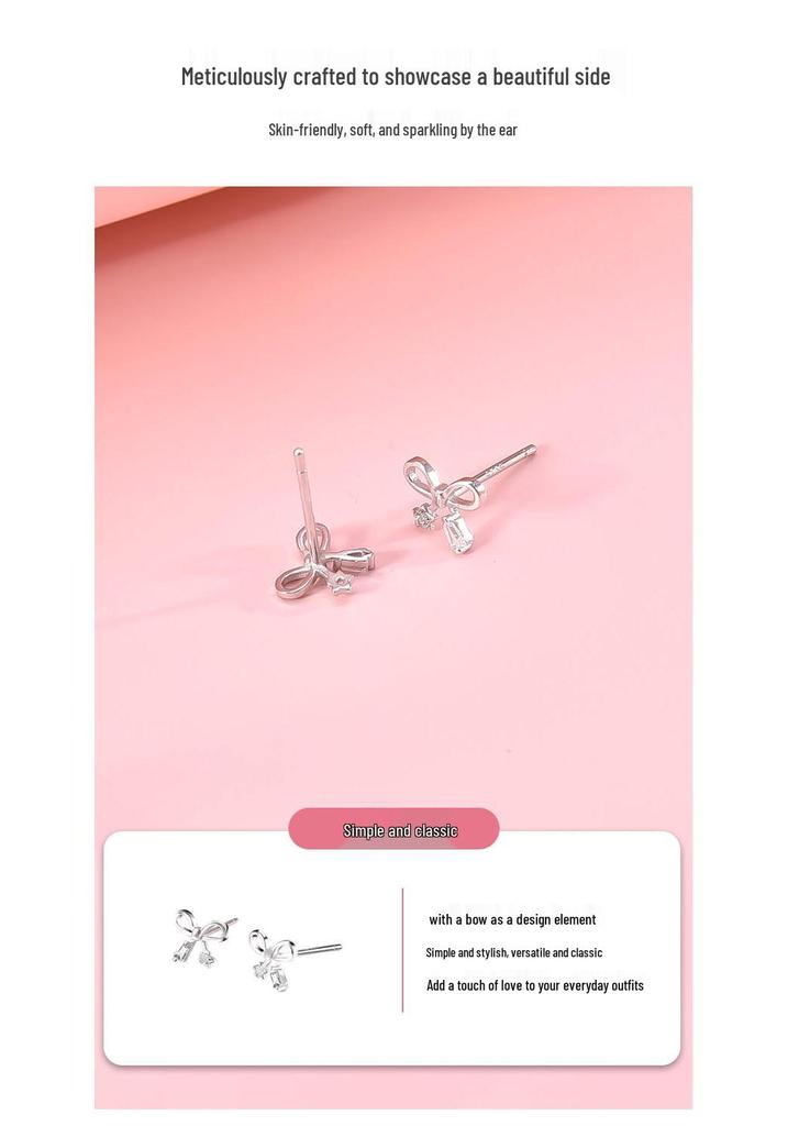 S925 Sterling Silver Bow & Star Stud Earrings - Simple, Versatile, Sweet, High-End Style for Women