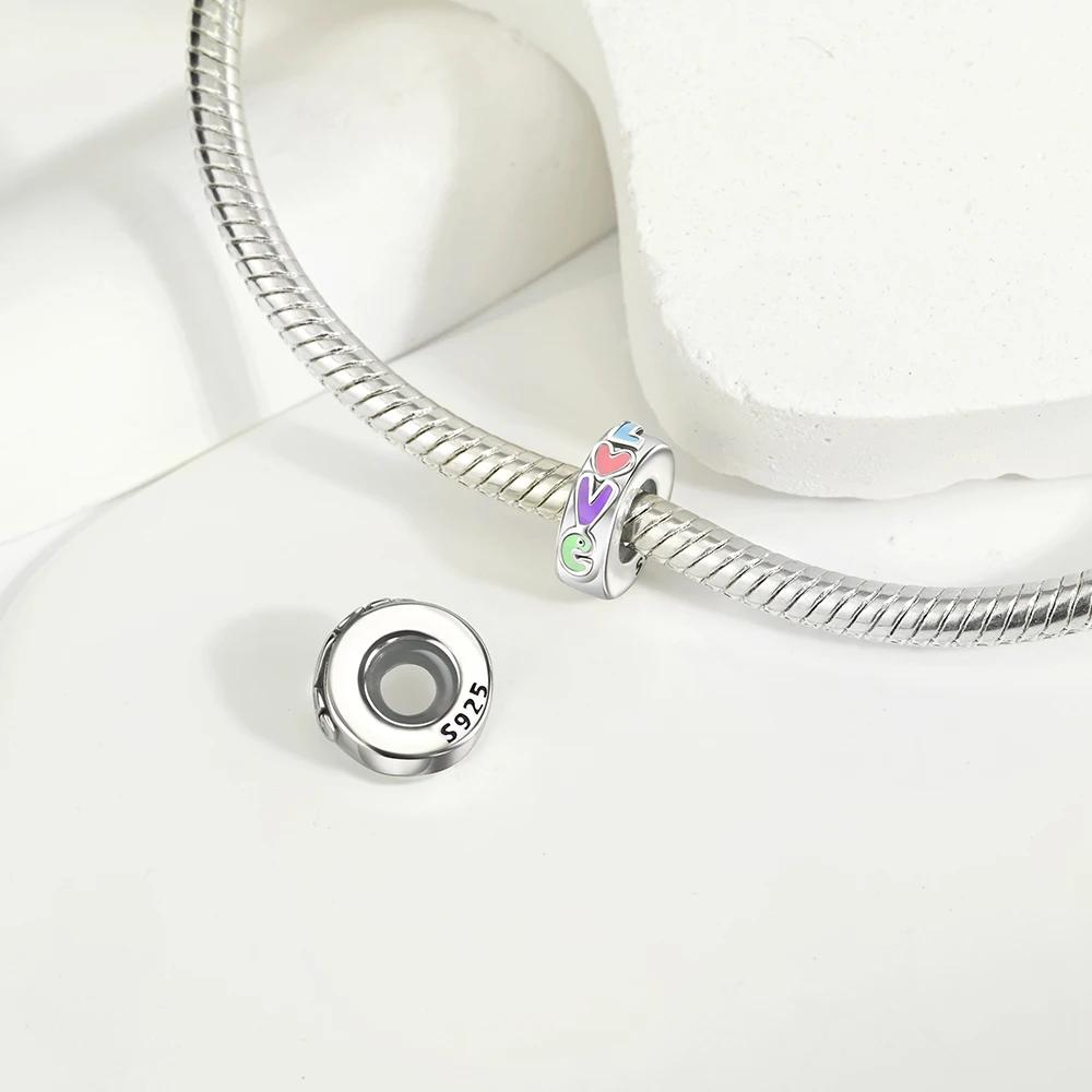 New Silver Colors Love Charms Colorful Dopamine Heart Beads Fit Bracelet DIY Fine Jewelry Gift for Women