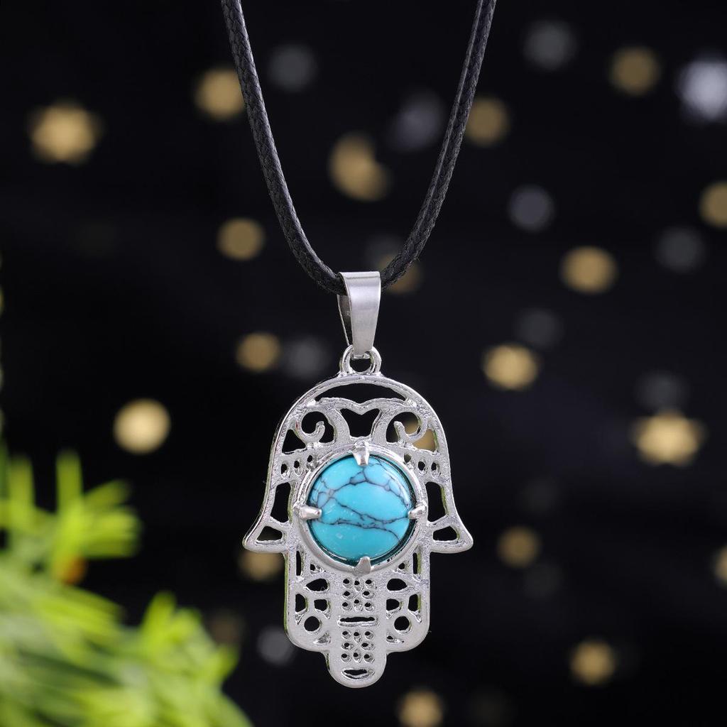 Amethyst Rose Quartz Tiger's Eye Fatima Hand Pendant