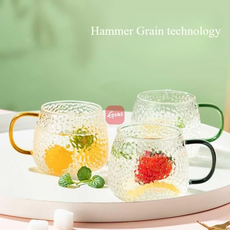 1pc 400ml Hammer Grain Coffee Tumbler Heat Resistant Glass Cup Teacup with Handle Home Office Breakfast Juice Milk Mug Drinkware