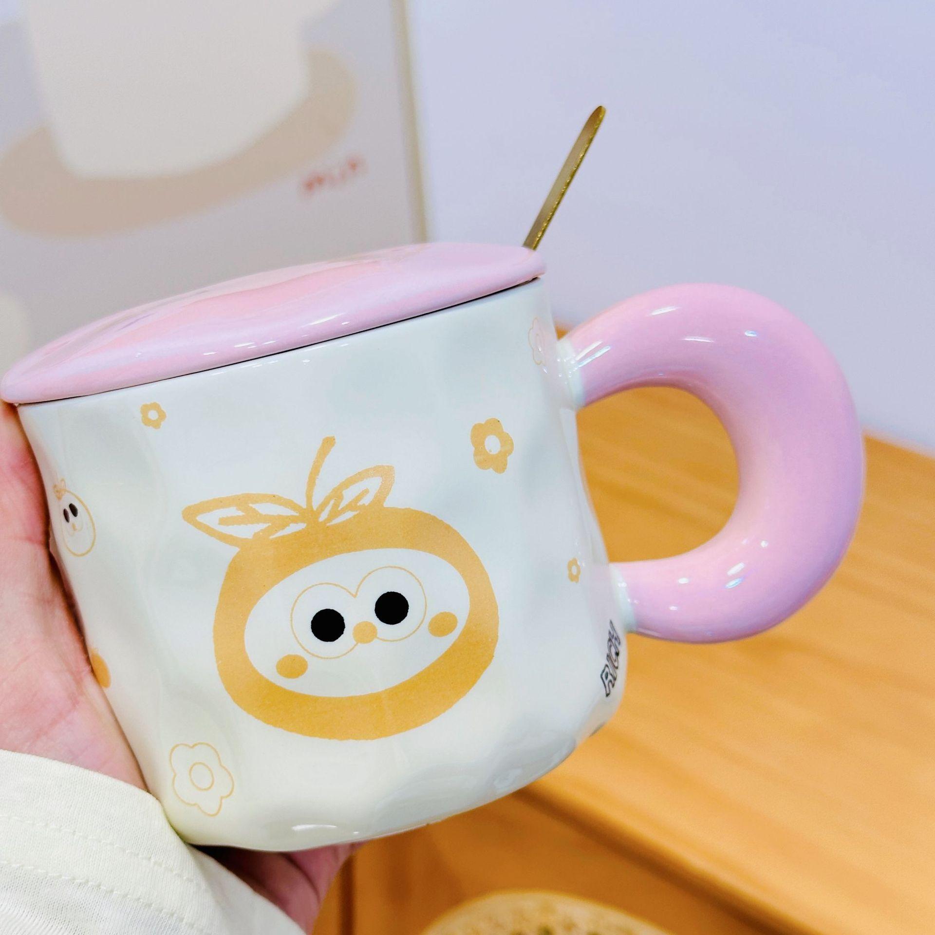 

Креативная и персонализированная керамическая кружка для фруктов с крышкой, кружка с крышкой и кружка высокой ценности, большой емкости, чашка для воды, офисный питьевой подарок 480ML