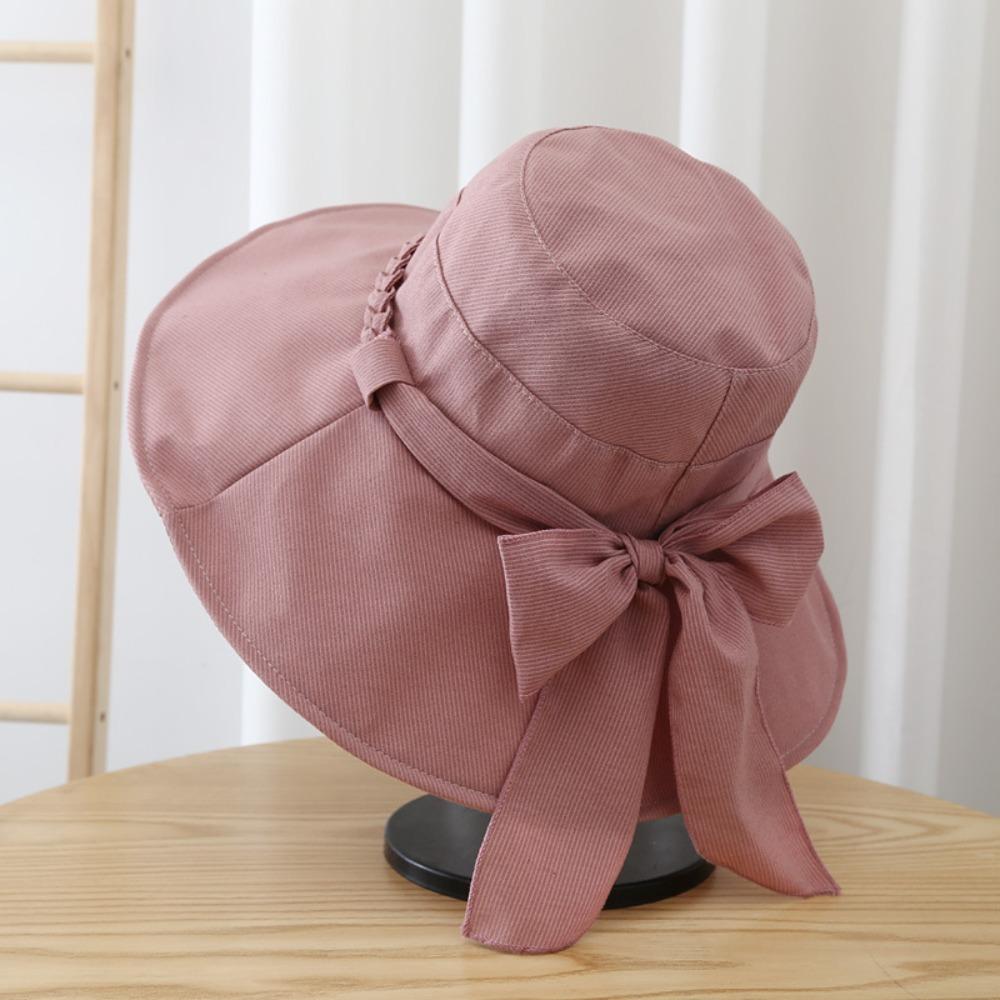 with Bowknot Bucket Hat Wide Brimmed Sunscreen Visor Cap Basin Hat Fishman Hat  Vacation