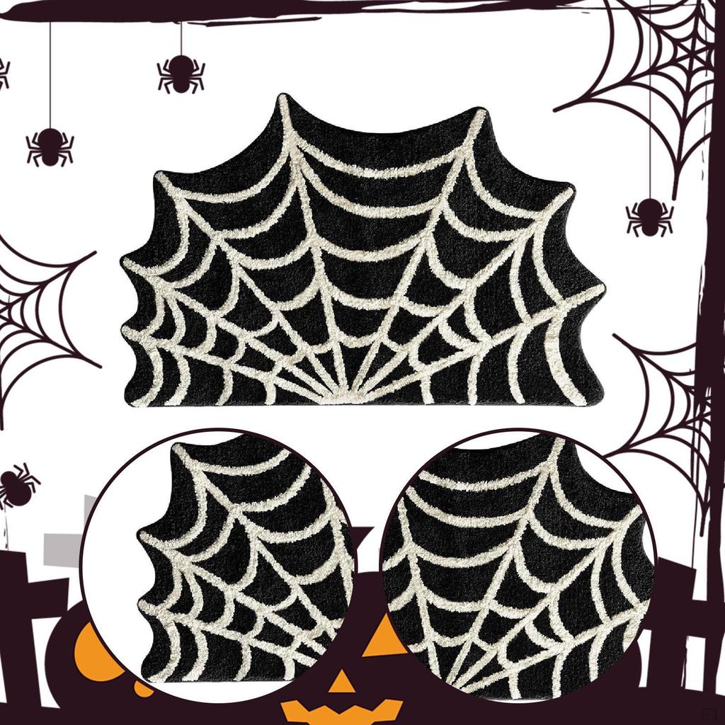 Halloween Area Rug Web Bath Mat Decorative Decor Comfortable Gothic Floor Doormat for Bedroom