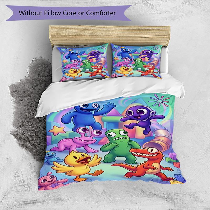 3-teiliges Bettbezug-Set (1 * Bettbezug + 2 * Kissenbezug, ohne Kern), Spiel Rainbow Friends Druck Bettwäsche-Set, Schlafzimmer-Dekoration, Ganzjahres, Geburtstagsgeschenk