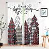 2 Pieces, Merry Christmas Red Buffalo Grid Tree and Snow Forest Farmhouse Curtains - Living Room Bedroom Home Decoration