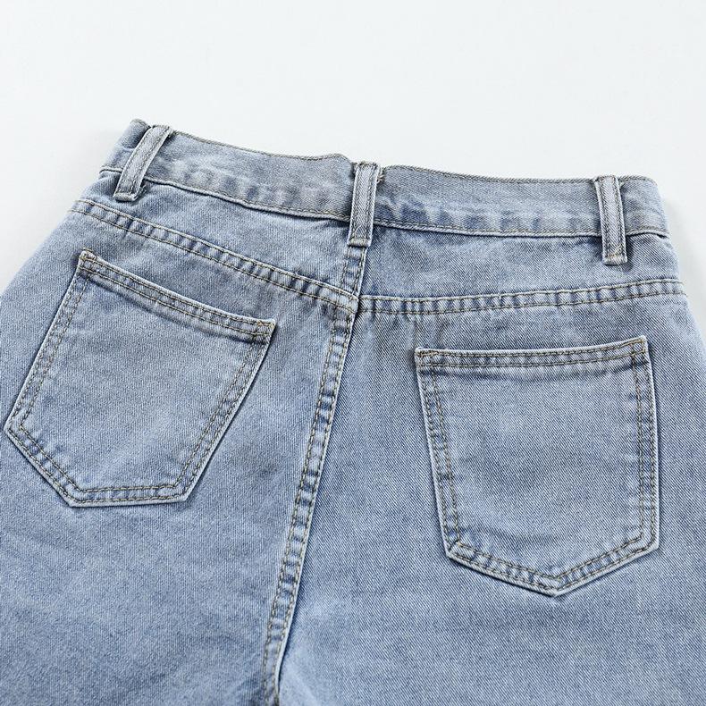 Classic and Minimalist Fashion Versatile Broken Holes Female Summer High Waist Thin Thin Section Loose A-line Denim Shorts Individuality Trendiness