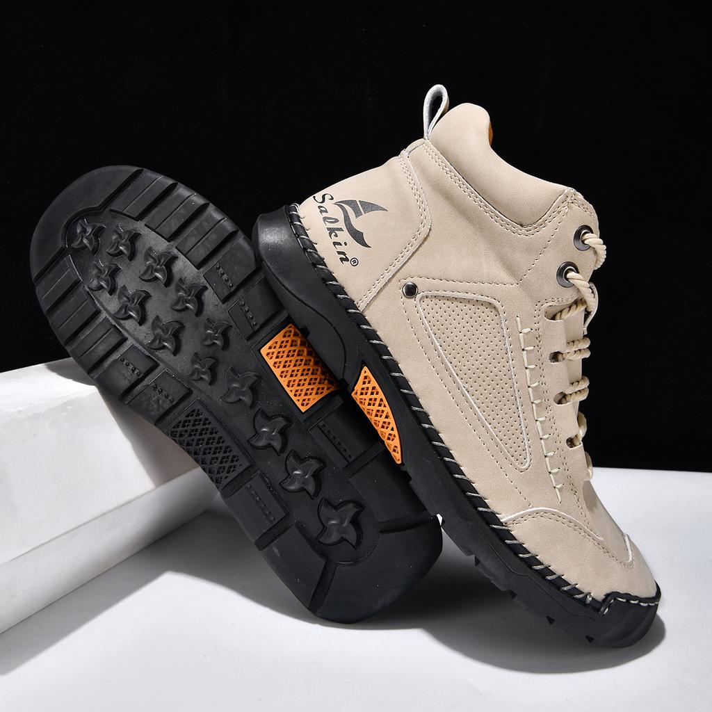 Handmand Casual Leather Shoes Outdoor Men Boots Autumn Retro Breathable Casual Shoes Lace Up Blue Ankle Boots Winter Autumn