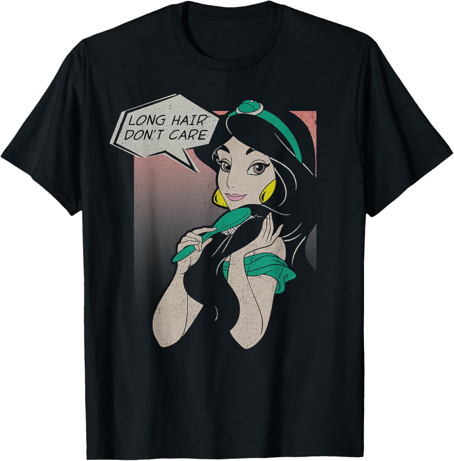Fashion Casual Disney Aladdin Jasmine Long Hair Don t Care Comic Portrait T-Shirt S-4XL Summer XXXL чёрный