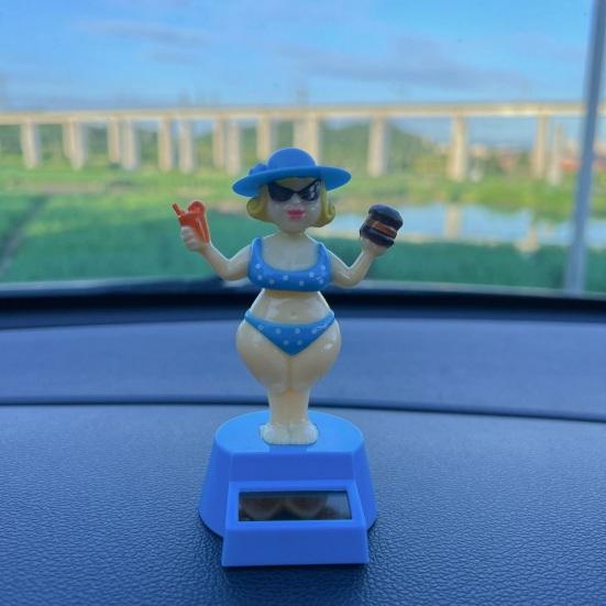 Solar Car Dashboard Decoration Cute Beach Girl Swing Ornament Couple Style Dancing Figure