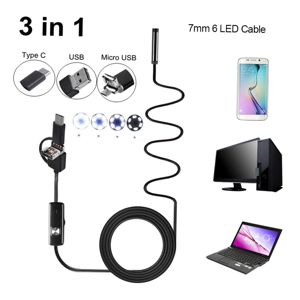 3 in 1 Inspection Camera Borescope Type C & Micro USB & USB Endoscope Waterproof IP67 for Android Phones PC 2m