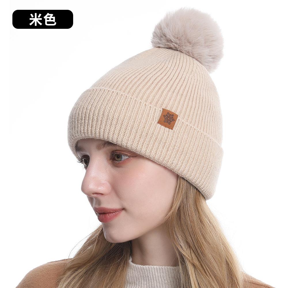 Knitted hat, women's winter double-layer velvet warm riding ear protection wool knitted hat scarf gloves three-piece set