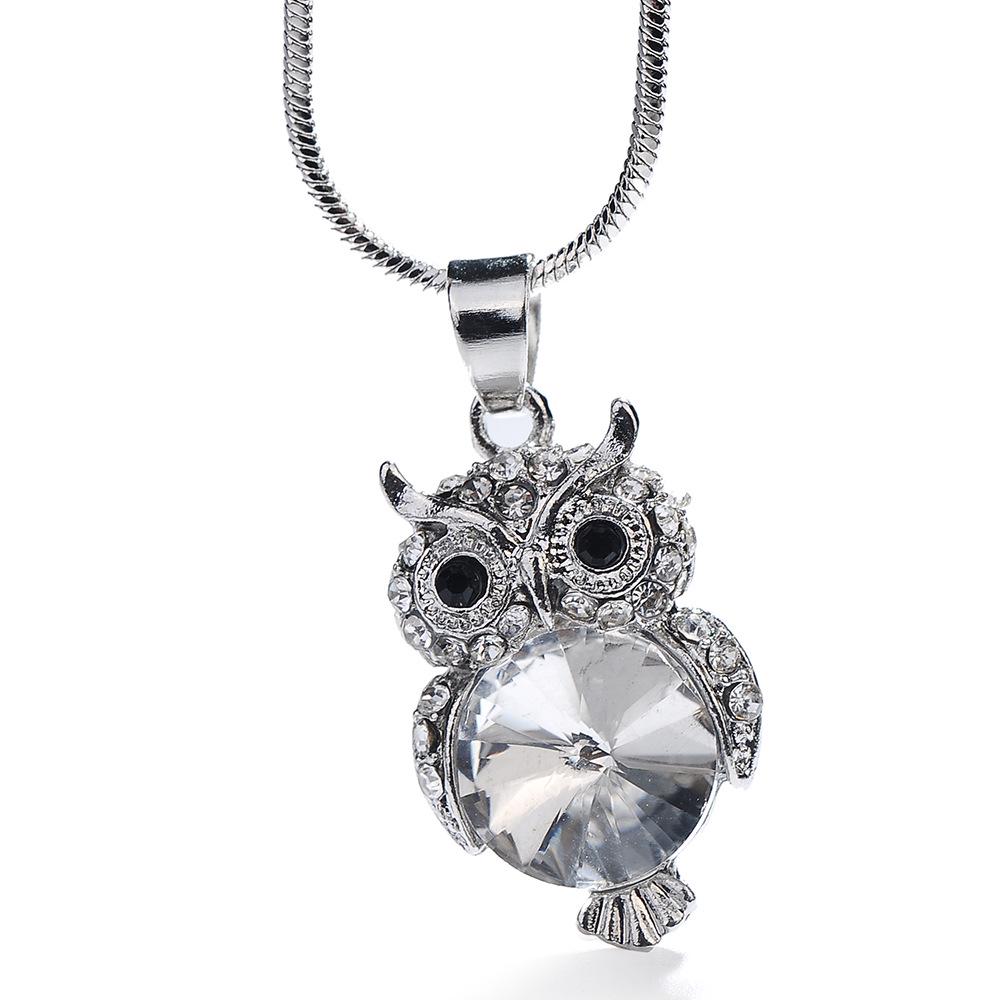 European & American Rhinestone Crystal Owl Necklace Sweater Chain