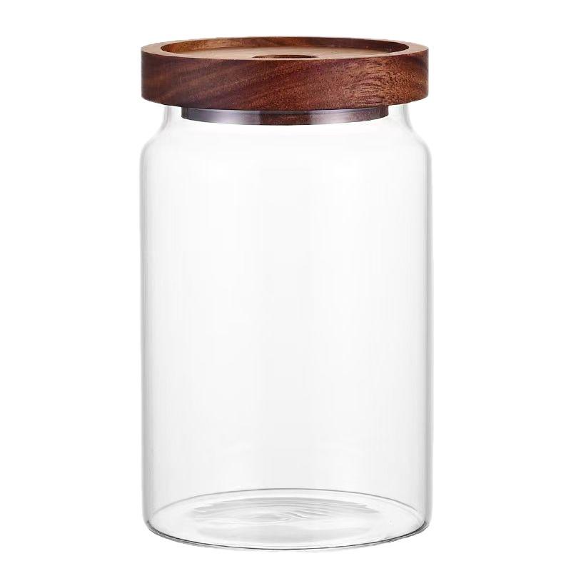 Acacia Wood Sealed Glass Jar for Tea, Coffee Beans, Food Storage, High Borosilicate, Food Grade