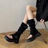 Braune Retro-Zehenpartie coole Stiefel Damen 2025 Sommer neue lange Schaft Stacking-Stiefel dicke Sohle erhöhend atmungsaktiv Westernstiefel