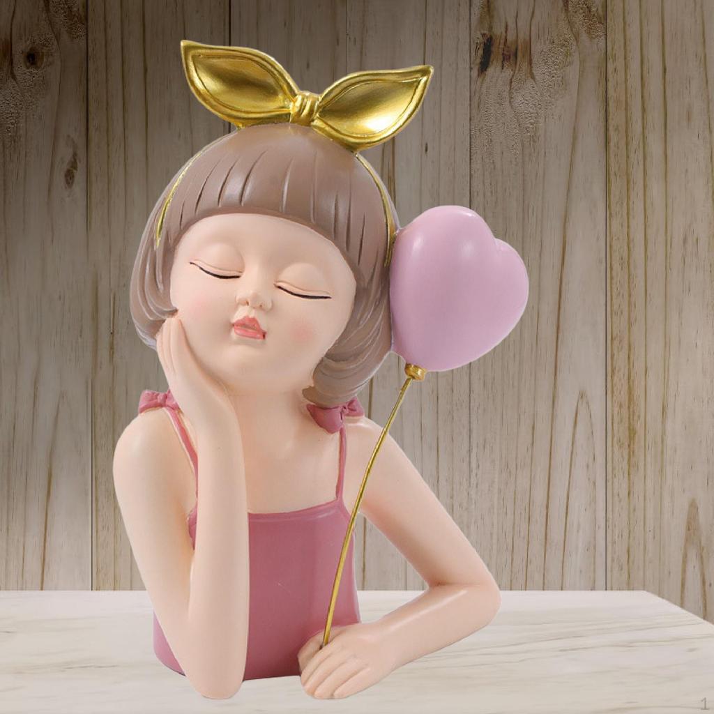 Cartoon Girl Figure Sculpture 6.3x4.72x9.84inch Collectible Tabletop Display for Shelf