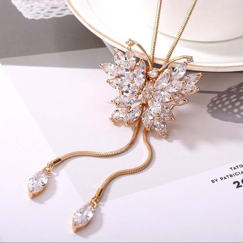

Fashion Crystal Studded Diamond Water Droplet Sweater Chain One Size білий