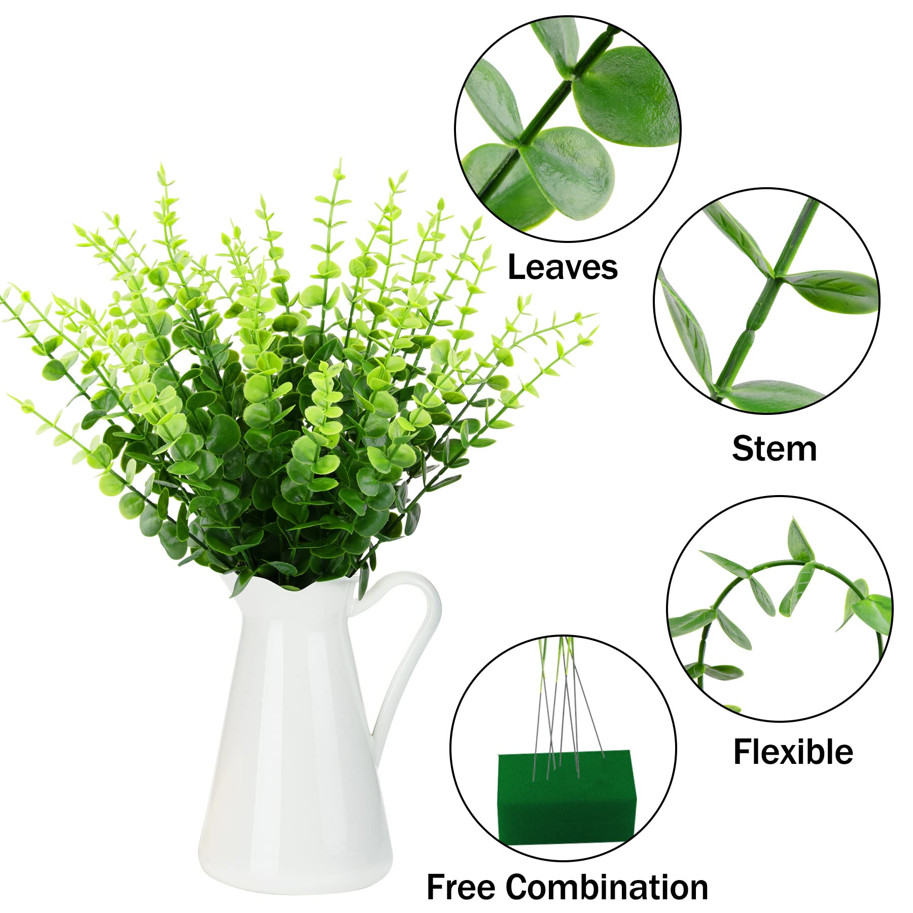 

10Pcs Artificial Eucalyptus Stems Plastic Faux Plant Home Office Wedding Party Decor Green