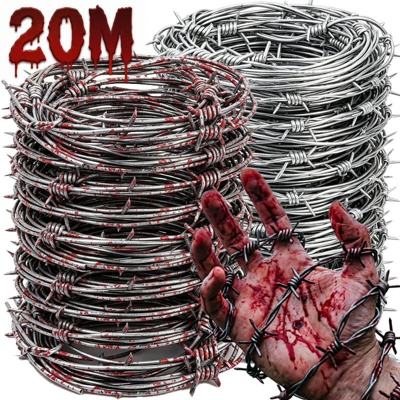 20/2,5M Halloweenský falešný ostnatý drát Dekorace se stříkanci krve Umělé ostnaté lano Hororová scéna Rekvizita Dekorace na halloweenskou párty v strašidelném domě