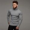 Muscleguys Autumn Turtleneck Mens Running T-shirts Thin Knitted Sports Sweaters Roll Neck Pit Strip Slim Fit Gym Fitness Pullover T Shirts