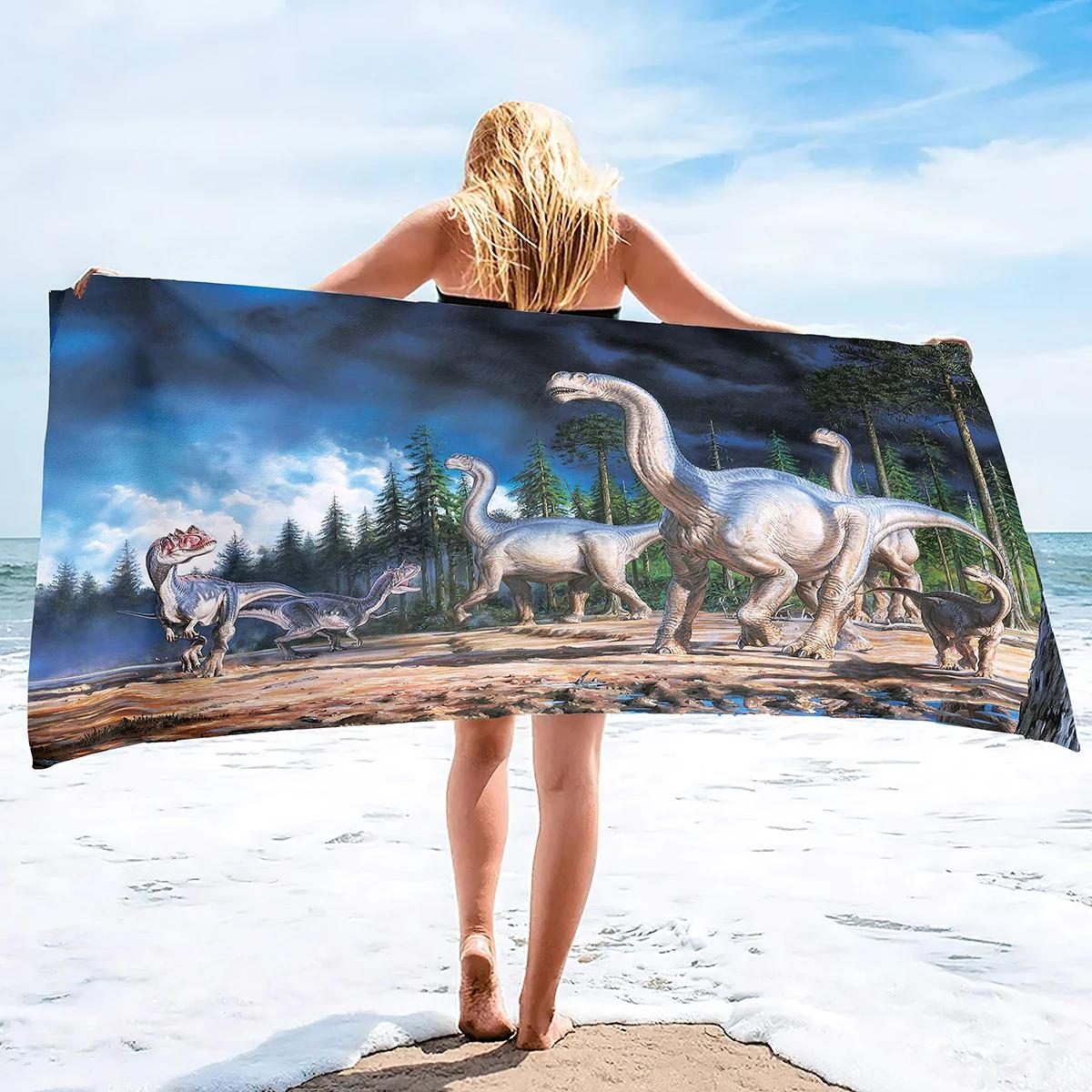 Lampada Boys White Dinosaur Beach Towel Watercolor Camping Towels For Kids Quick Dry Ultra Absorbent Super Soft Beach Blanket Pool Towel