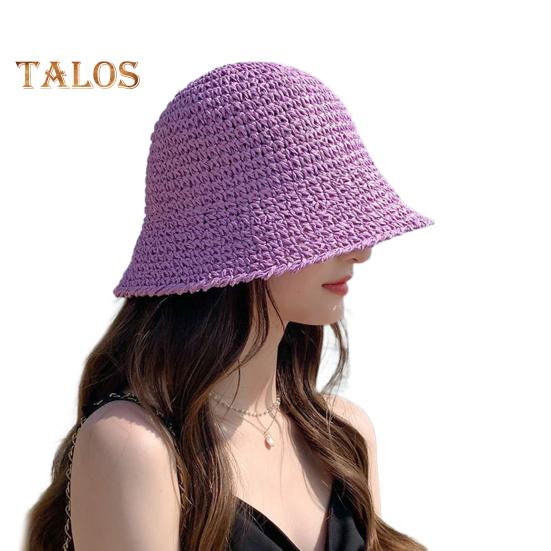 Dam Solhatt Enfärgad UV-resistent Fiskarhatt Andningsbar Flätad Vikbar Stråhatt Utomhus Solskyddskeps