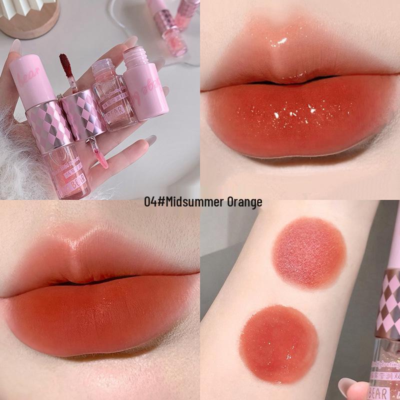 Gege Bear Velvet Mist Double-Ended Lip Glaze: Velvet Matte & Mirror Finish Gloss Lipstick