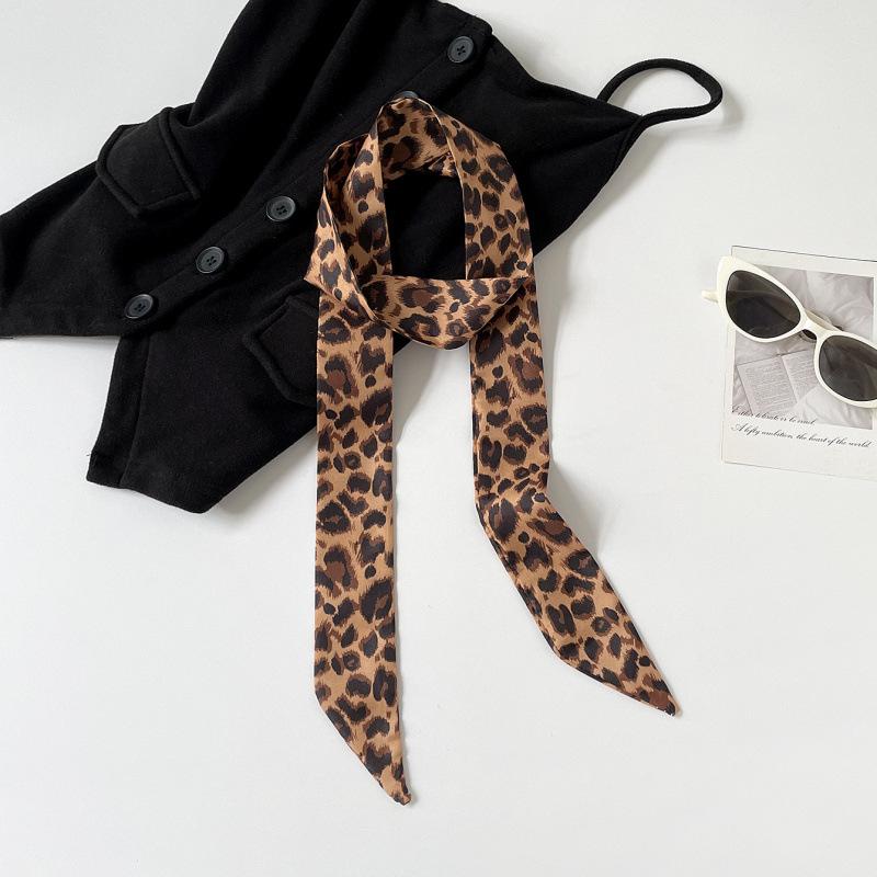 Bandeaux Longs 140x5cm Cravate Cheveux Fine Foulard Femme Mignon Foulard Imprimé Mode Bandeaux Toucher Soie Ruban Sac de Poignet Foulards 140X5CM black