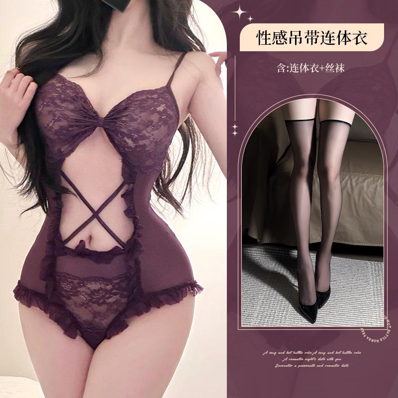 Sex underwear mesh perspective temptation straps low cut sexy backless hot open uniform suit