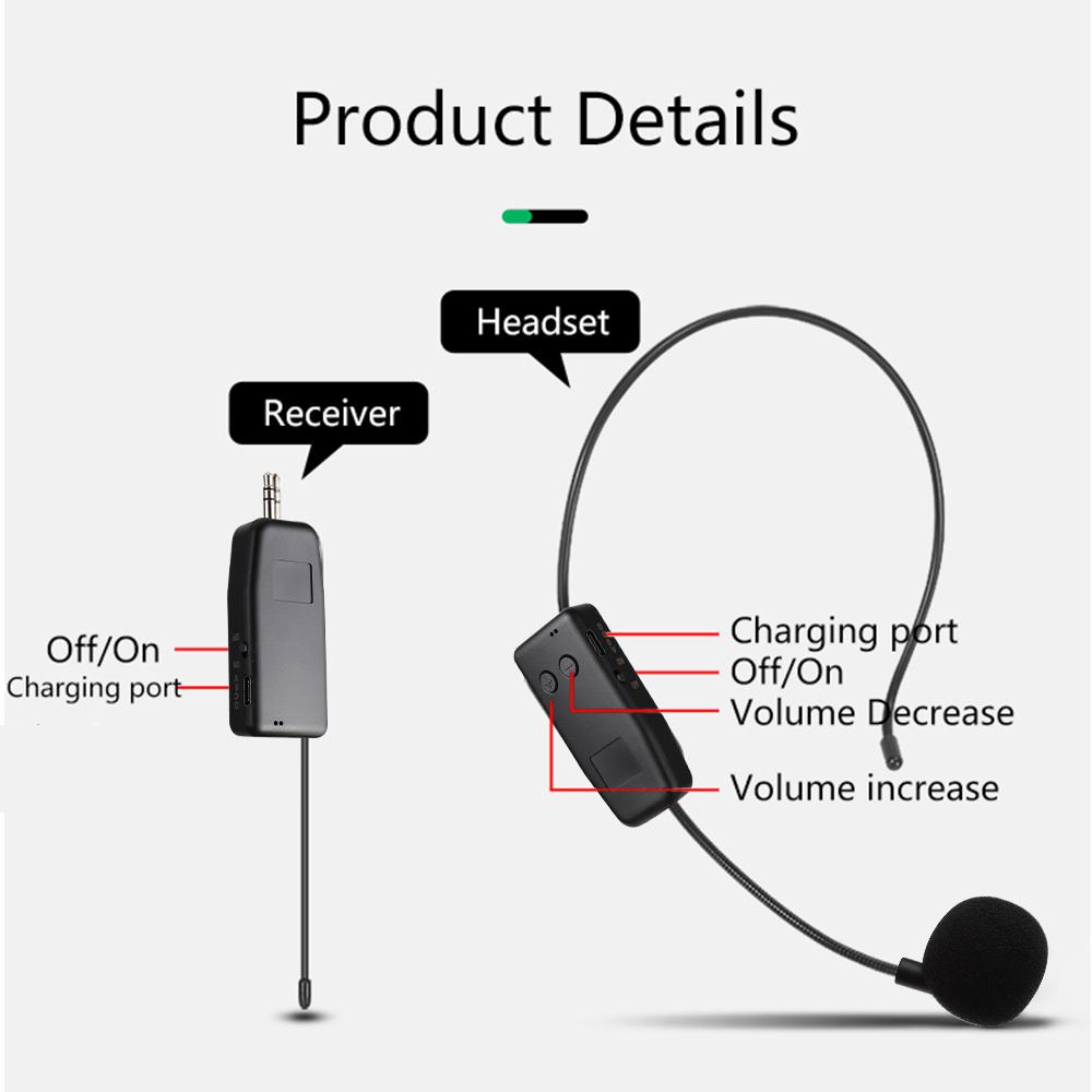 Mikrofon krawatowy bezprzewodowy 2.4G Mikrofon nagłowny Mikrofon z odbiornikiem do wzmacniacza Głośnik głosowy Nauczanie Przewodnik turystyczny