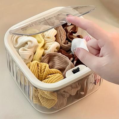 Boîte de rangement organisateur d'accessoires pour cheveux Organisateur d'élastiques à cheveux pour serre-tête, nœuds, pinces à cheveux, organisation de cotons-tiges avec couvercle
