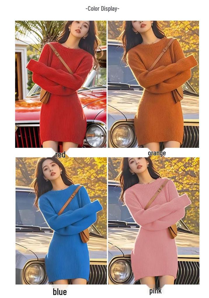 Wool Mid-Length Dress: Figure-Flattering, Slim-Fit, Elegant Skirt for Autumn/Winter - Hip-Hugging, Cross-Border Style.
